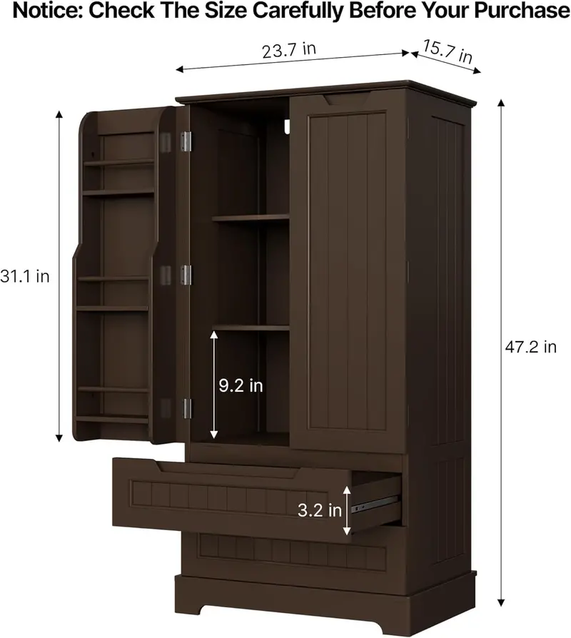 47-Inch Freestanding Storage Cabinet with Drawers and Shelves – Compact Kitchen or Bathroom Pantry 2
