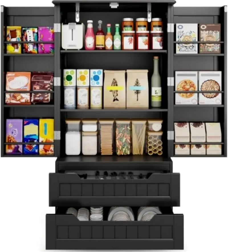 47-Inch Freestanding Storage Cabinet with Drawers and Shelves – Compact Kitchen or Bathroom Pantry