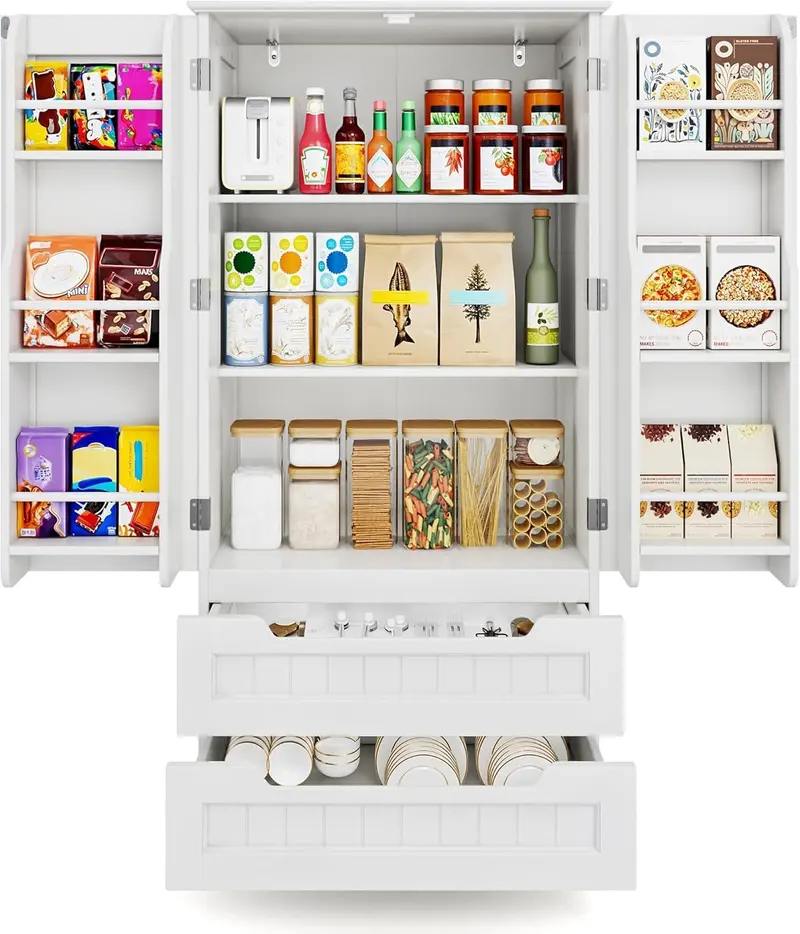 47-Inch Freestanding Storage Cabinet with Drawers and Shelves – Compact Kitchen or Bathroom Pantry