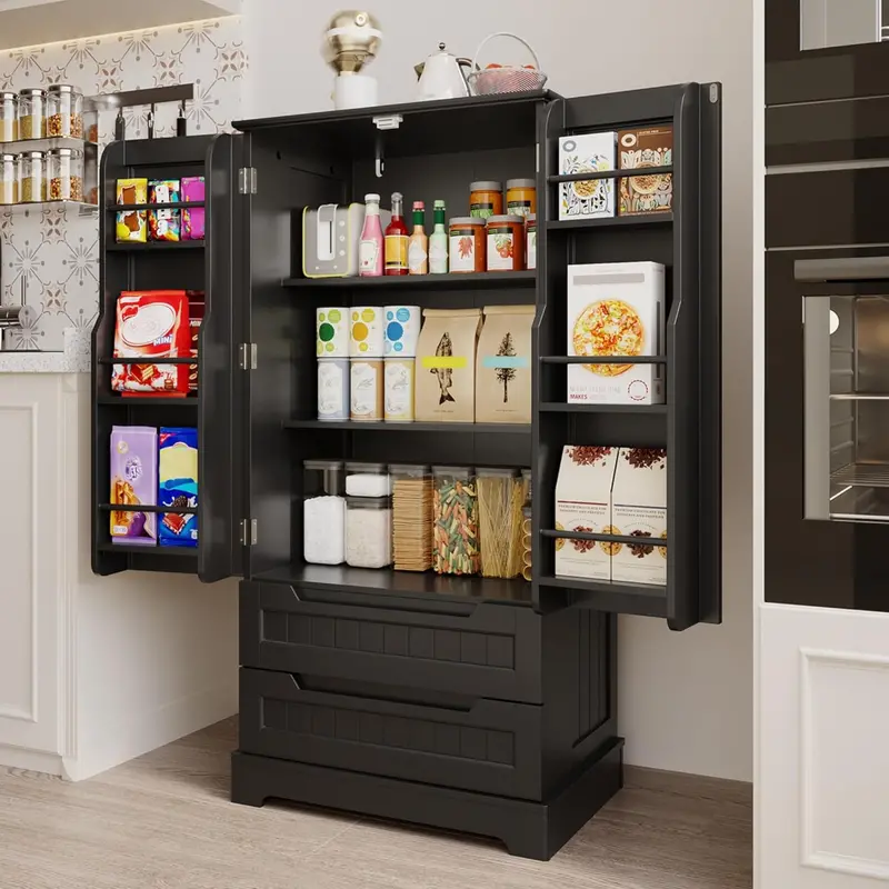 47-Inch Freestanding Storage Cabinet with Drawers and Shelves – Compact Kitchen or Bathroom Pantry