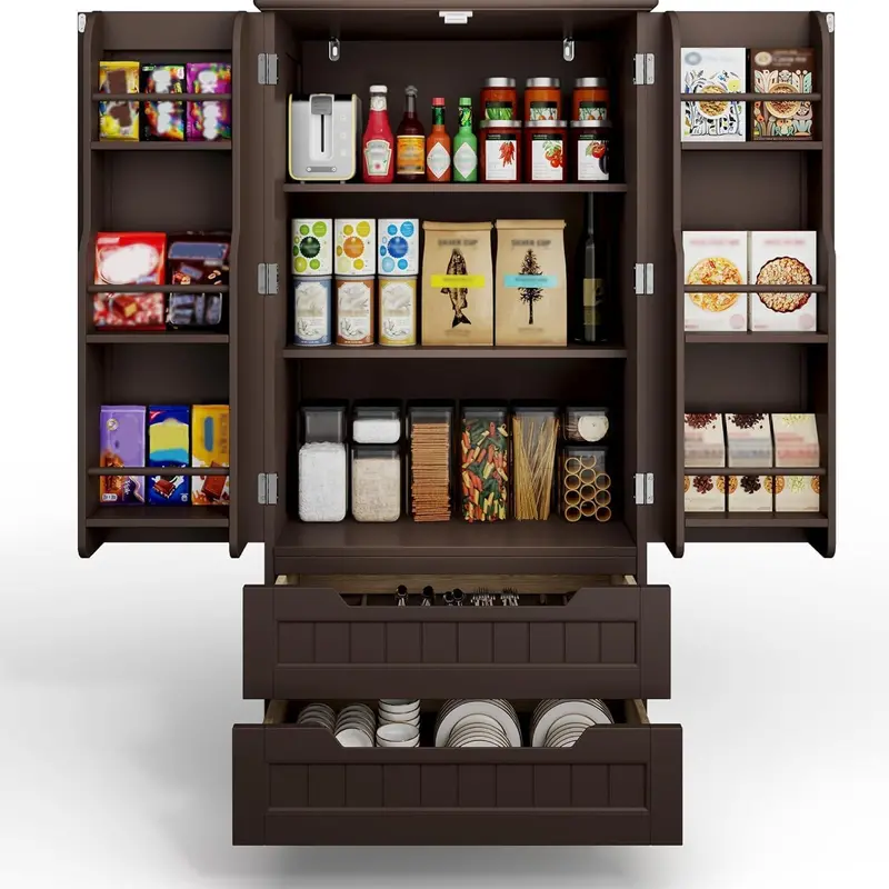 47-Inch Freestanding Storage Cabinet with Drawers and Shelves – Compact Kitchen or Bathroom Pantry