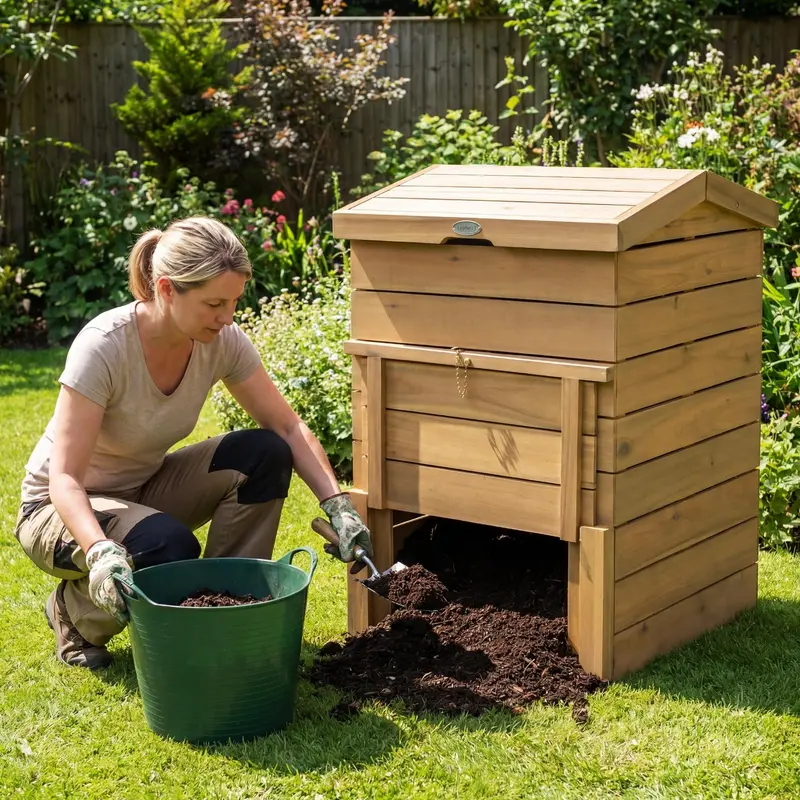 48-Gallon Locking Wooden Compost Bin with Sliding Door and Flip-Top Lid 2