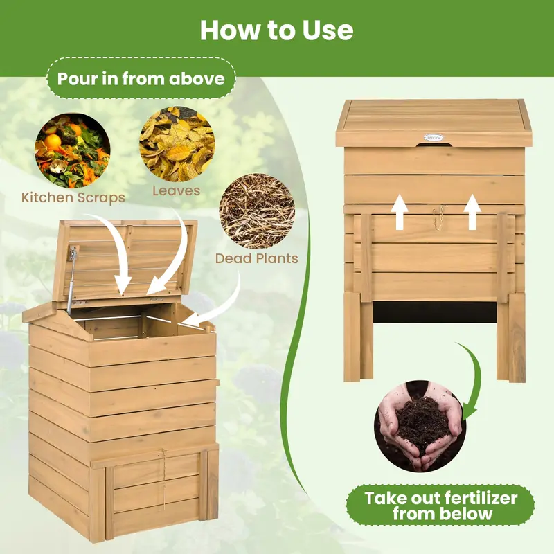 48-Gallon Locking Wooden Compost Bin with Sliding Door and Flip-Top Lid