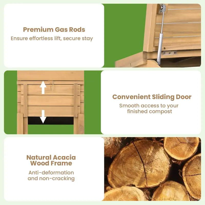 48-Gallon Locking Wooden Compost Bin with Sliding Door and Flip-Top Lid
