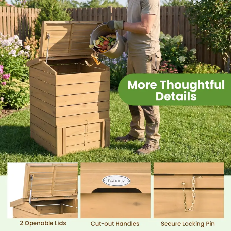 48-Gallon Locking Wooden Compost Bin with Sliding Door and Flip-Top Lid
