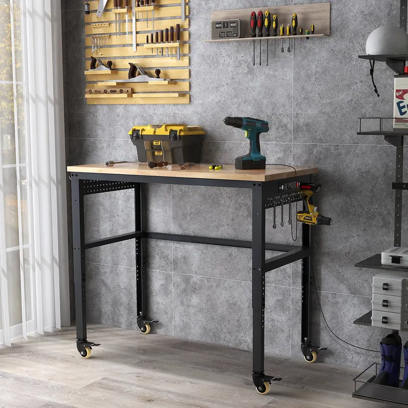 48-Inch Adjustable Workbench – Heavy-Duty Oak Top with Non-Slip Pads 2