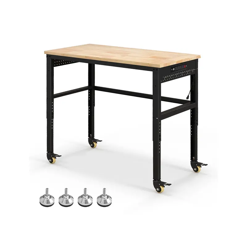 48-Inch Adjustable Workbench – Heavy-Duty Oak Top with Non-Slip Pads