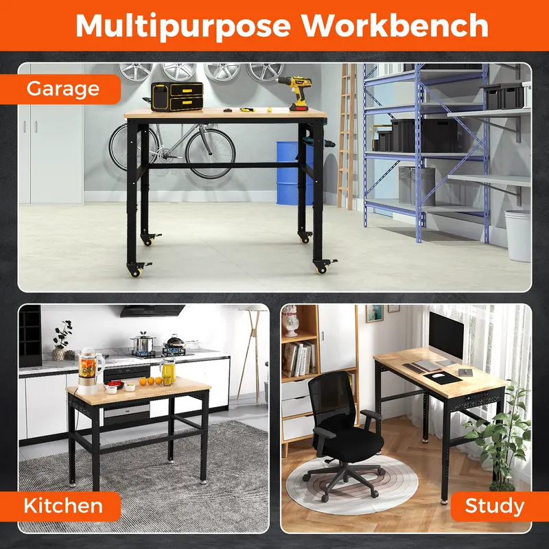 48-Inch Adjustable Workbench – Heavy-Duty Oak Top with Non-Slip Pads