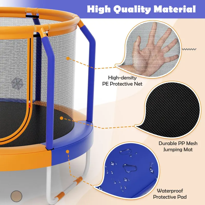 48-Inch ASTM-Certified Kids’ Trampoline with Enhanced Safety Enclosure & Ground-Level Design