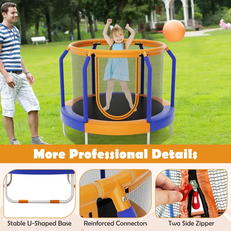 48-Inch ASTM-Certified Kids’ Trampoline with Enhanced Safety Enclosure & Ground-Level Design