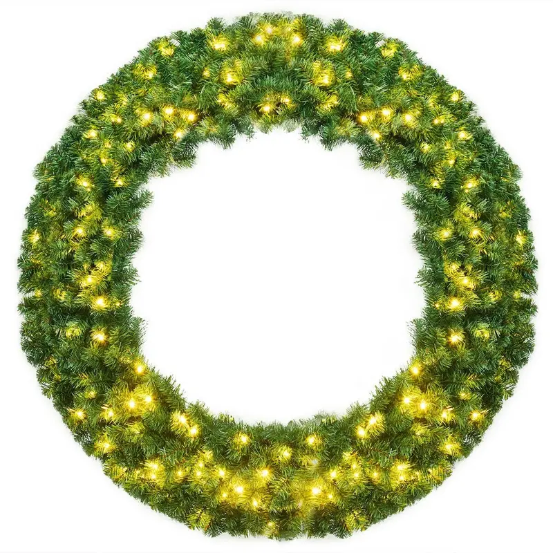 48-Inch Cordless Pre-Lit Artificial Christmas Wreath for Indoor or Outdoor Use