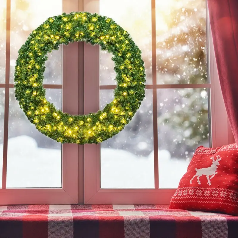 48-Inch Cordless Pre-Lit Artificial Christmas Wreath for Indoor or Outdoor Use 2