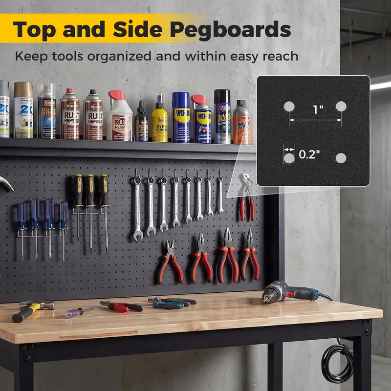 48-Inch Heavy-Duty Workbench – Built-in AC/USB Outlets & Modular Pegboard System