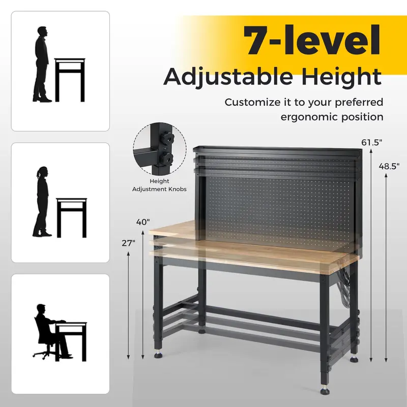 48-Inch Heavy-Duty Workbench – Built-in AC/USB Outlets & Modular Pegboard System
