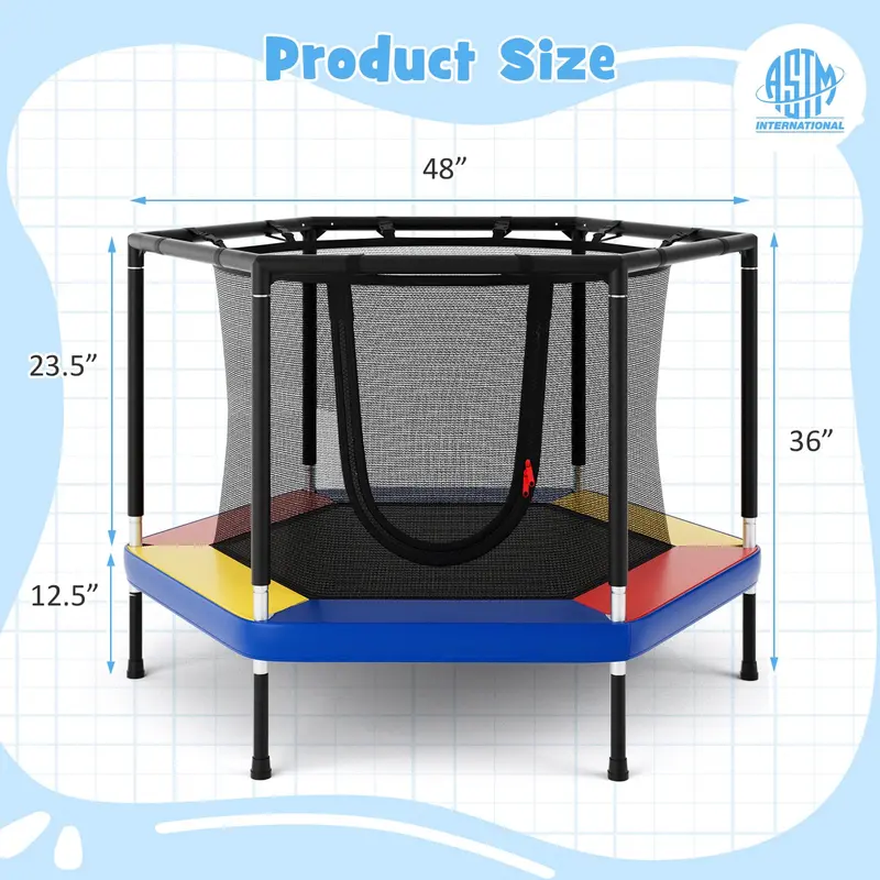 48-Inch Kids’ Recreational Trampoline with Enclosed Safety Net System