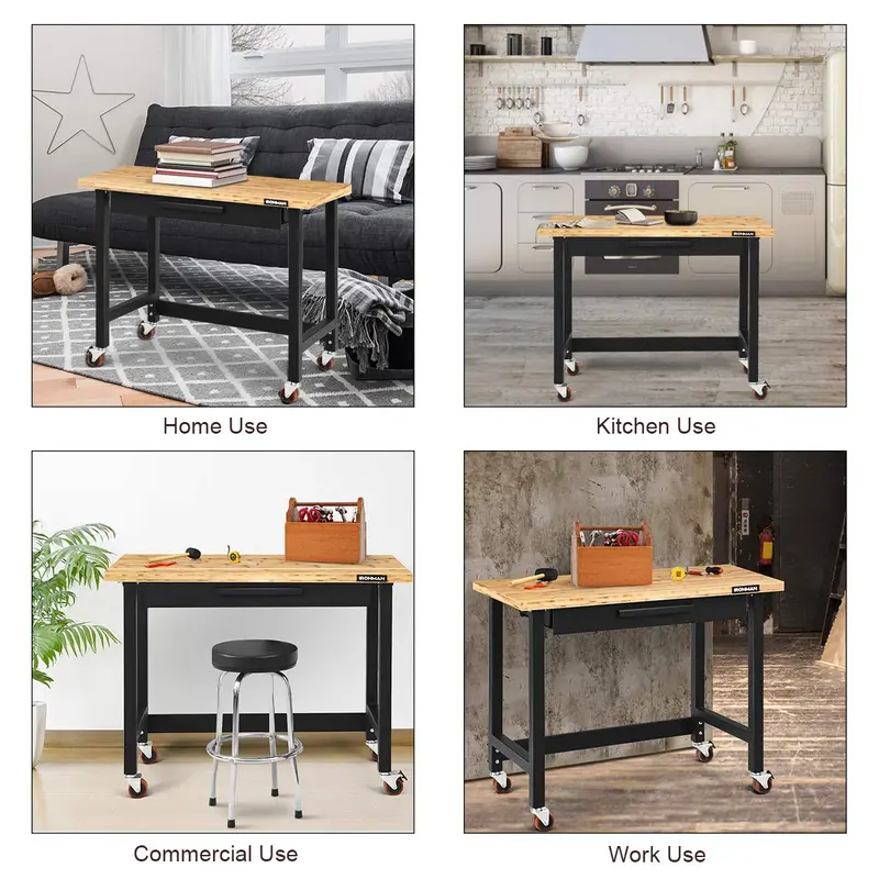 48-Inch Mobile Workbench – Heavy-Duty Rolling Workstation with Locking Casters