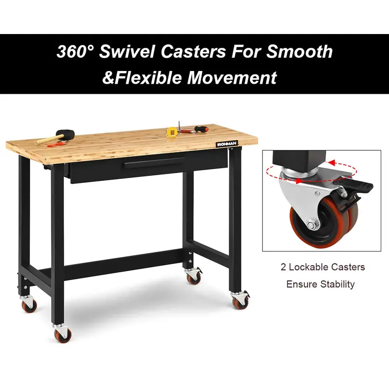 48-Inch Mobile Workbench – Heavy-Duty Rolling Workstation with Locking Casters