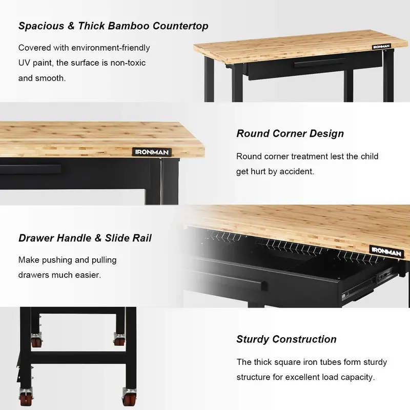 48-Inch Mobile Workbench – Heavy-Duty Rolling Workstation with Locking Casters