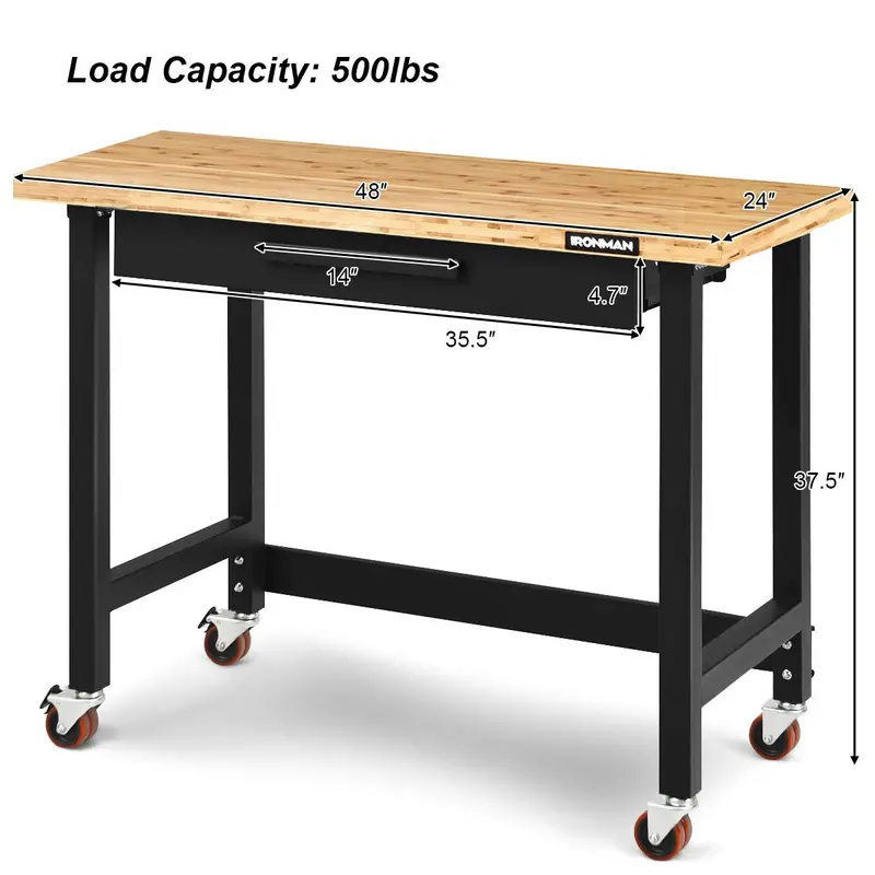 48-Inch Mobile Workbench – Heavy-Duty Rolling Workstation with Locking Casters