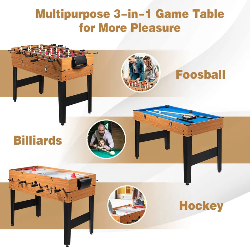 48-Inch Multi-Game Table – 3-in-1 Combo Set Featuring Full-Size Foosball, Ping Pong, and Pool