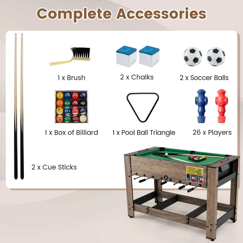 48-Inch Multi-Game Table Featuring Foosball and Pool for Adults