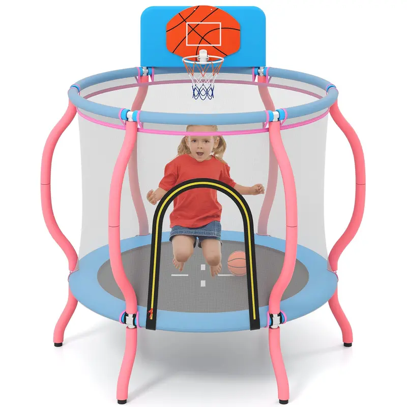 48-Inch Pumpkin-Themed Trampoline – Indoor/Outdoor Bounce Mat with Basketball Hoop & Backboard
