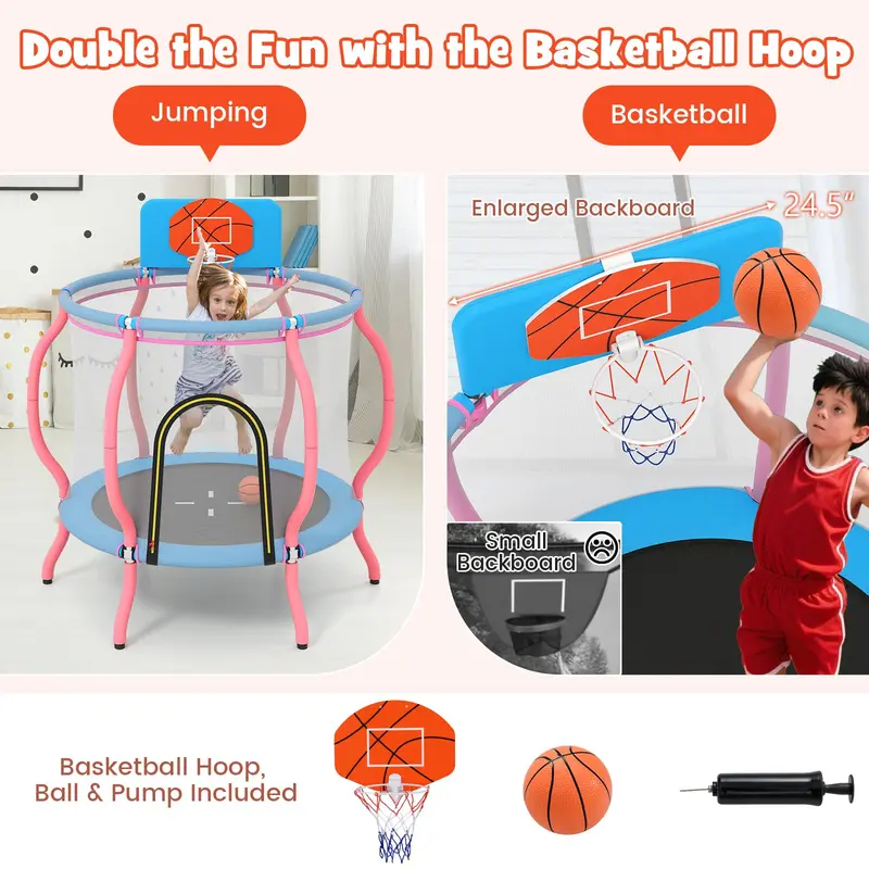 48-Inch Pumpkin-Themed Trampoline – Indoor/Outdoor Bounce Mat with Basketball Hoop & Backboard
