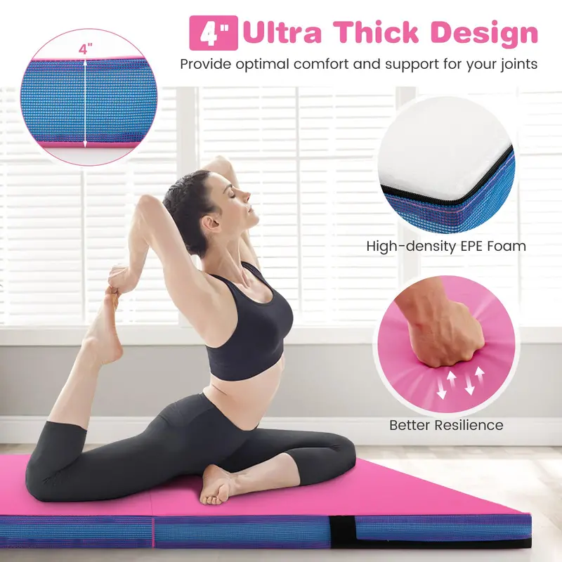 48-Inch Thickened Bi-Fold Fitness Mat – PU Leather Cover with Carry Handles