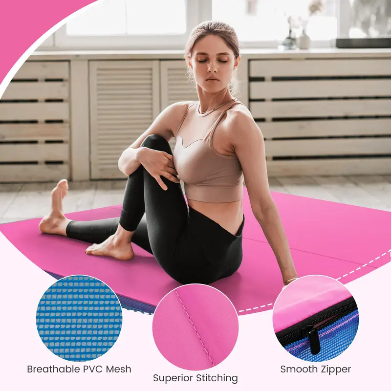 48-Inch Thickened Bi-Fold Fitness Mat – PU Leather Cover with Carry Handles