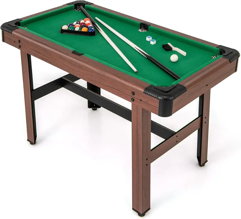 48-Inch Wooden Billiards Table with Accessories (2 Cues, 16 Balls, Chalk, Triangle, Brush)