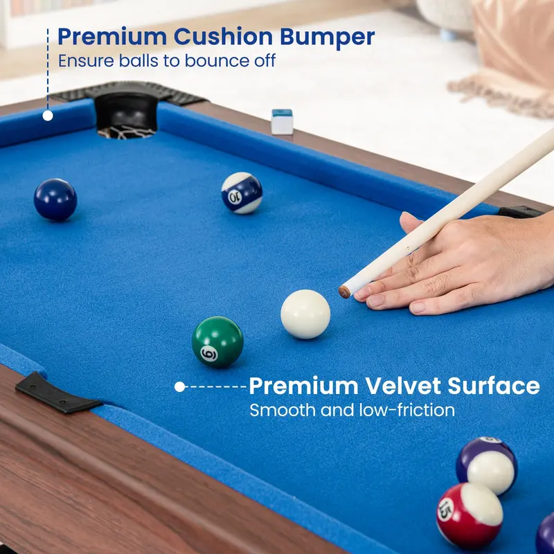 48-Inch Wooden Billiards Table with Accessories (2 Cues, 16 Balls, Chalk, Triangle, Brush)
