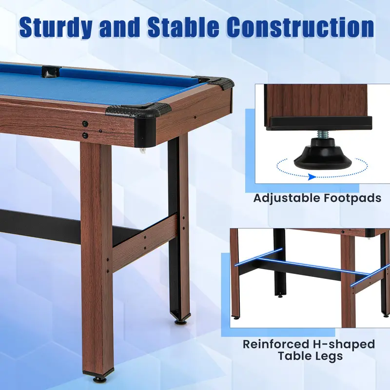 48-Inch Wooden Billiards Table with Accessories (2 Cues, 16 Balls, Chalk, Triangle, Brush)