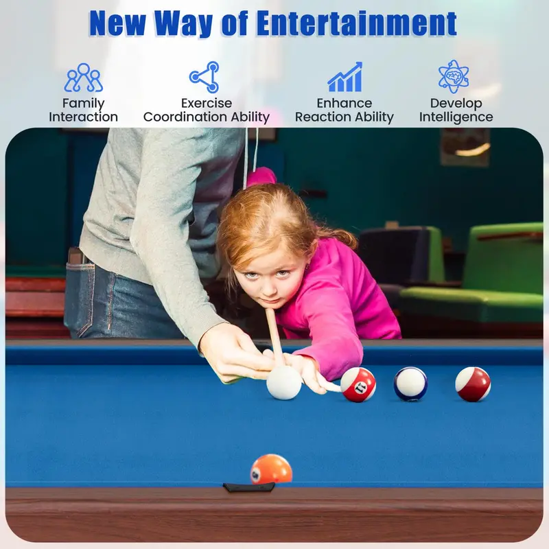 48-Inch Wooden Billiards Table with Accessories (2 Cues, 16 Balls, Chalk, Triangle, Brush)
