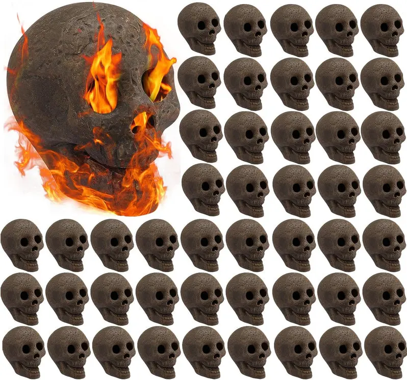 48-Piece Fire Pit Skull Collection – Stone-Finish Halloween Decorative Set