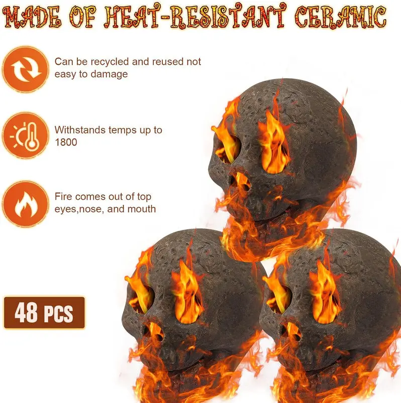 48-Piece Fire Pit Skull Collection – Stone-Finish Halloween Decorative Set