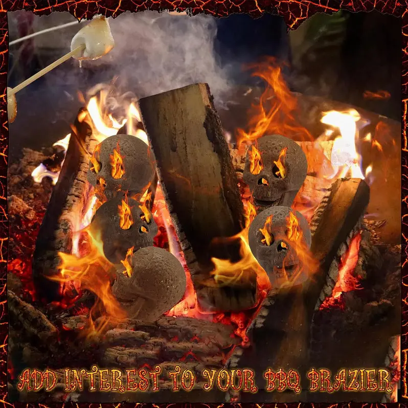 48-Piece Fire Pit Skull Collection – Stone-Finish Halloween Decorative Set