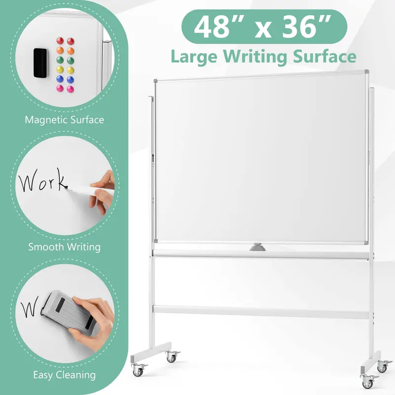 48" x 36" Double-Sided Magnetic Dry Erase Board – Includes Flipchart Functionality