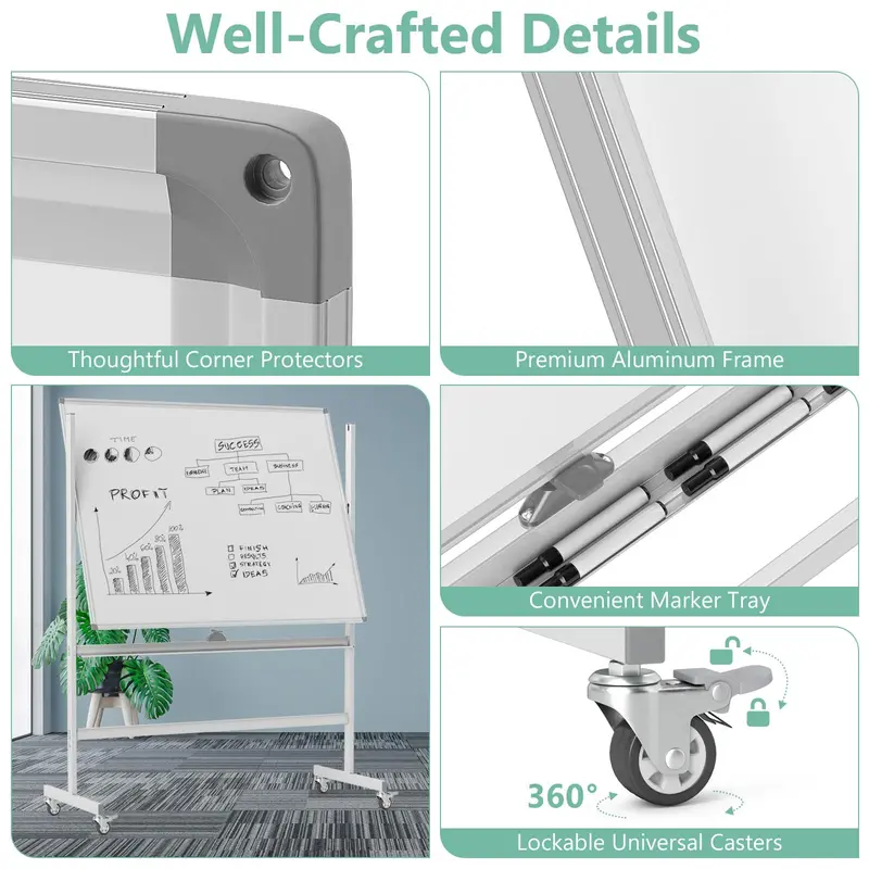 48" x 36" Double-Sided Magnetic Dry Erase Board – Includes Flipchart Functionality