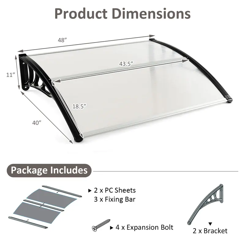 48" x 40" Weatherproof Door and Window Awning for Sun, Rain, and UV Protection 2