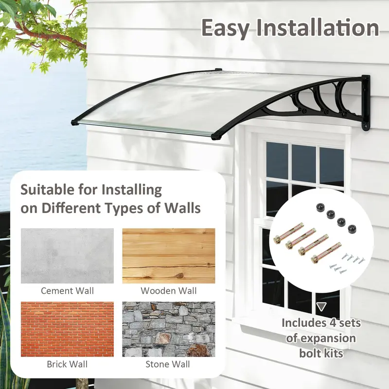 48" x 40" Weatherproof Door and Window Awning for Sun, Rain, and UV Protection