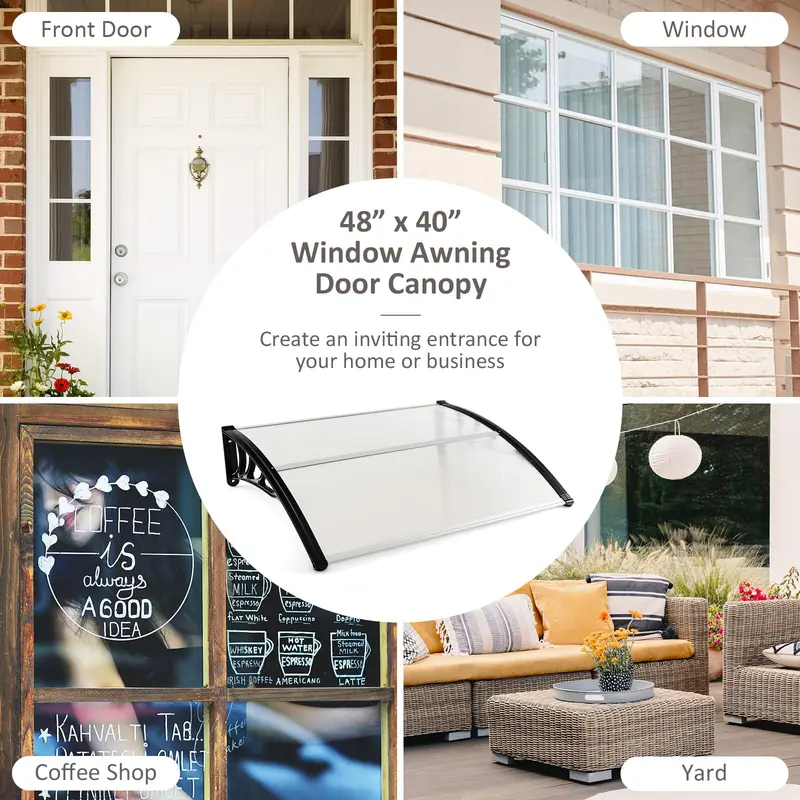 48" x 40" Weatherproof Door and Window Awning for Sun, Rain, and UV Protection