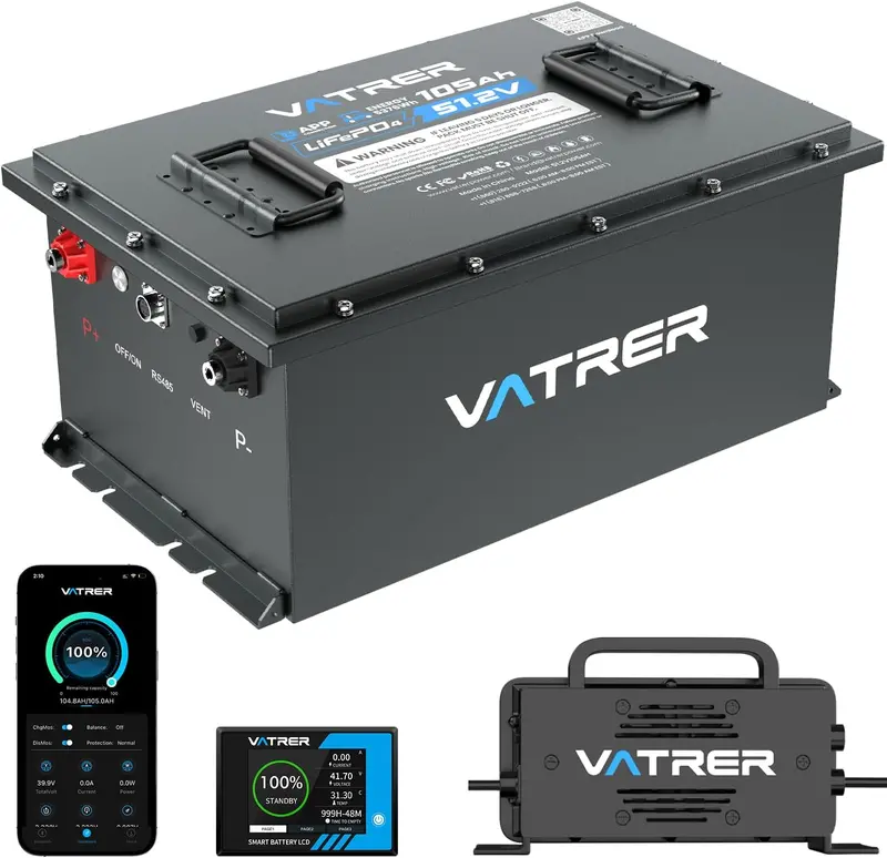 48V 105Ah Lithium-Ion Battery Pack with Smart BMS, Touchscreen Display & Bluetooth App Control