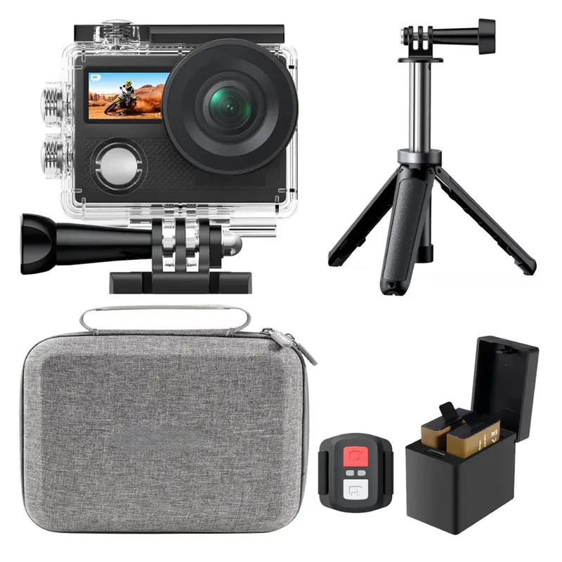 4K Dual-Screen Action Camera with Waterproof Housing, WiFi, and Mount Kit 2