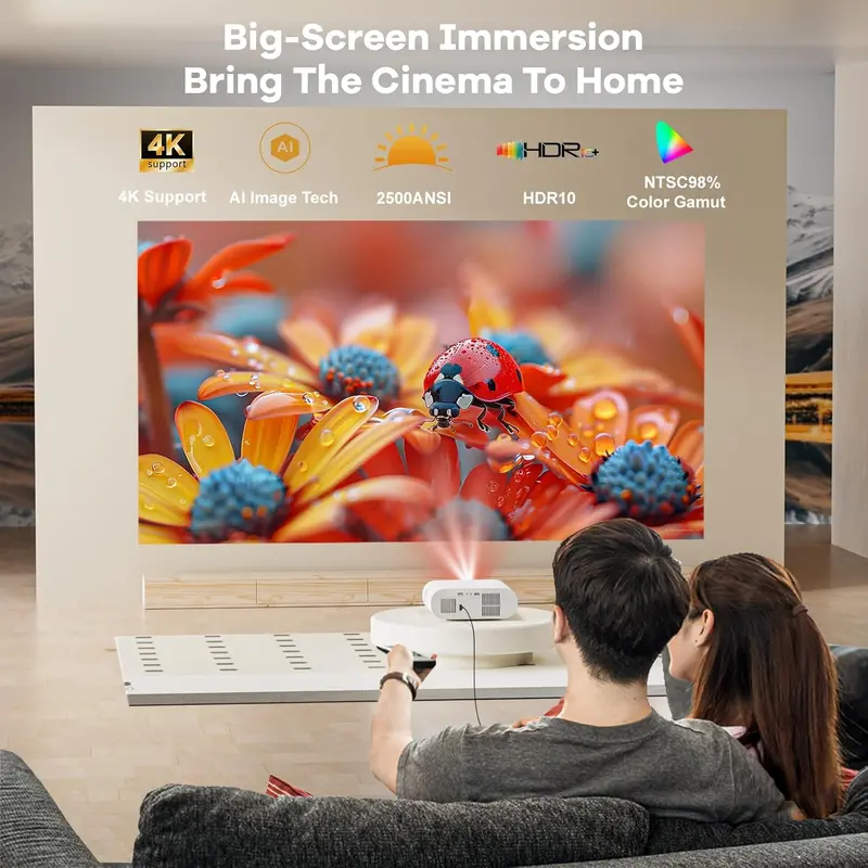 4K Google TV Projector — 2500 ANSI Lumens, Auto Lens Cap, 4D Keystone Correction, and AI Focus