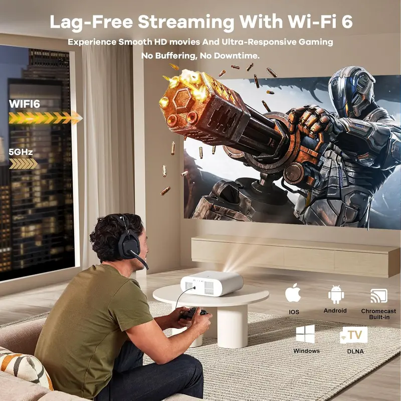 4K Google TV Projector — 2500 ANSI Lumens, Auto Lens Cap, 4D Keystone Correction, and AI Focus