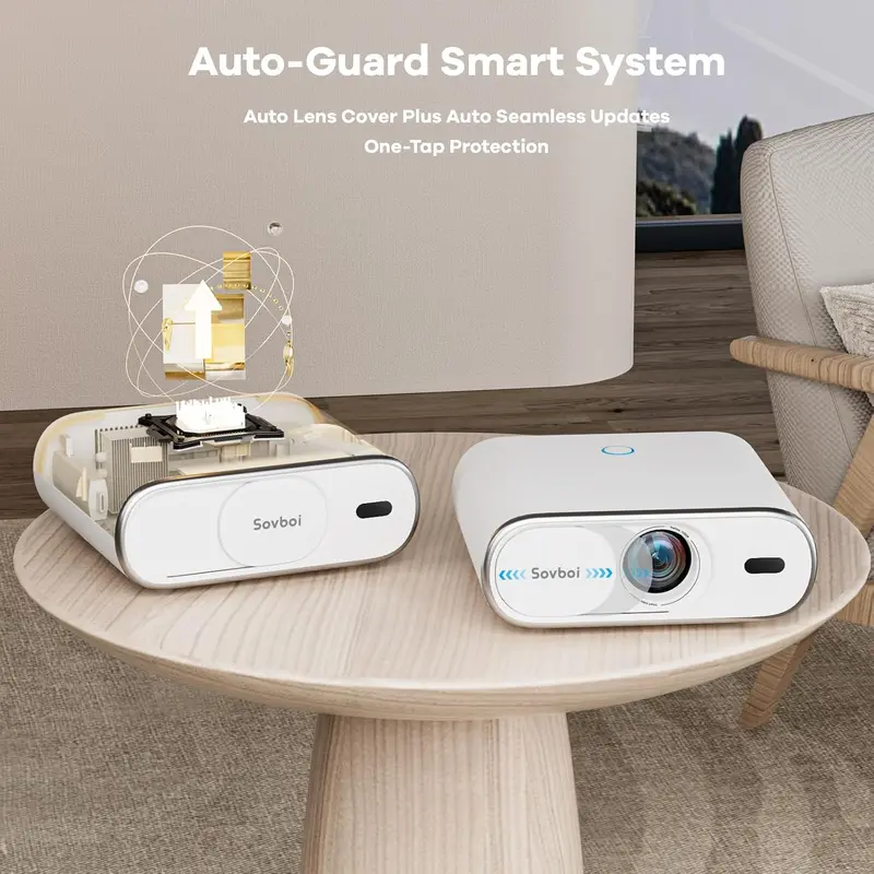 4K Google TV Projector — 2500 ANSI Lumens, Auto Lens Cap, 4D Keystone Correction, and AI Focus