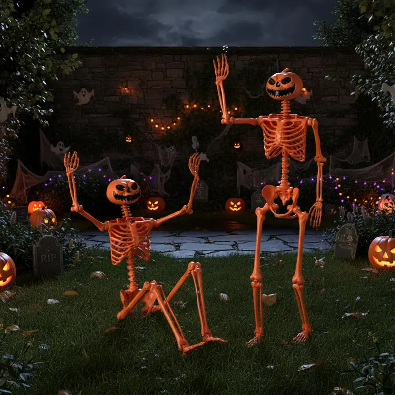 5.2-Foot Posable Halloween Skeleton – Glow-in-the-Dark Pumpkin-Head Yard Decoration 2