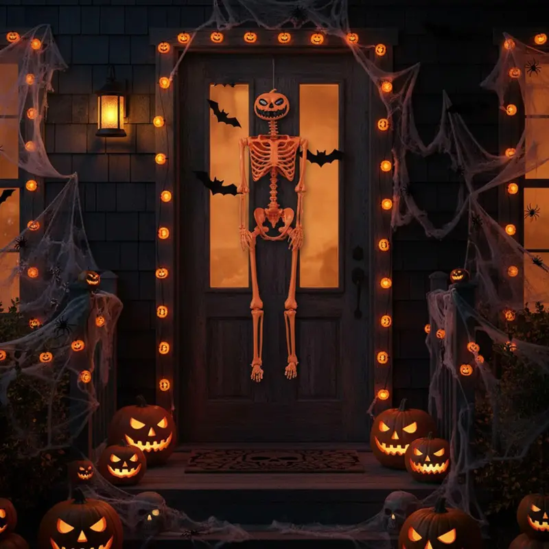 5.2-Foot Posable Halloween Skeleton – Glow-in-the-Dark Pumpkin-Head Yard Decoration