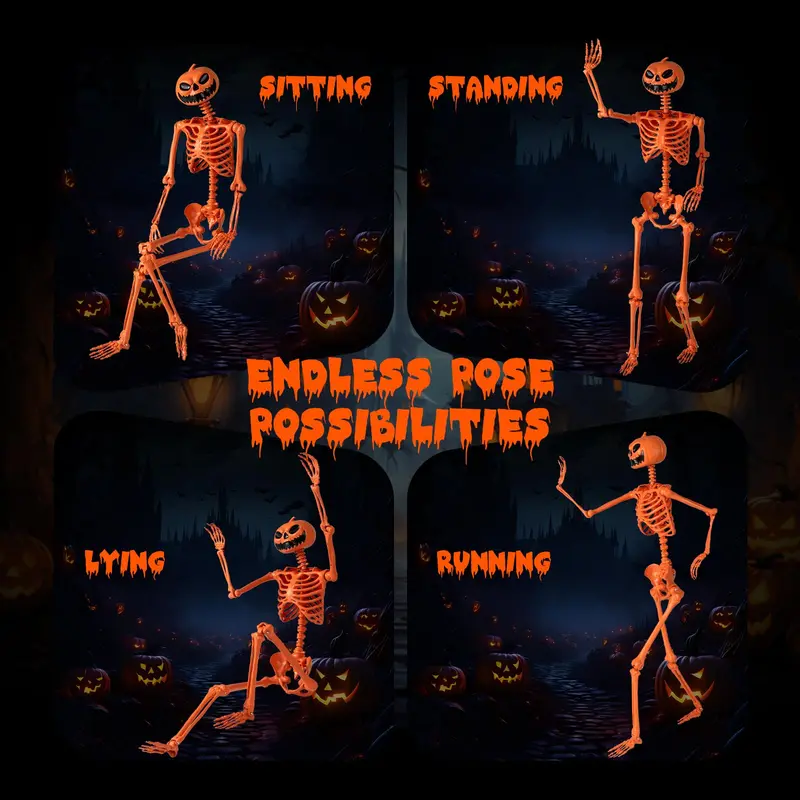 5.2-Foot Posable Halloween Skeleton – Glow-in-the-Dark Pumpkin-Head Yard Decoration
