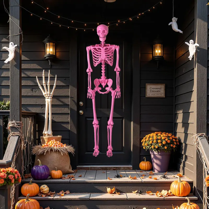 5.5-Foot Pink Poseable Skeleton – Life-Size Animated Halloween Prop with Articulated Joints 2